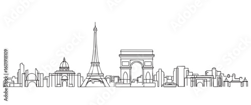 paris france cityscape tall building engraving sketch vector illustration