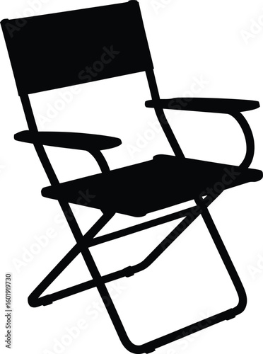 Black silhouette of a folding chair white background