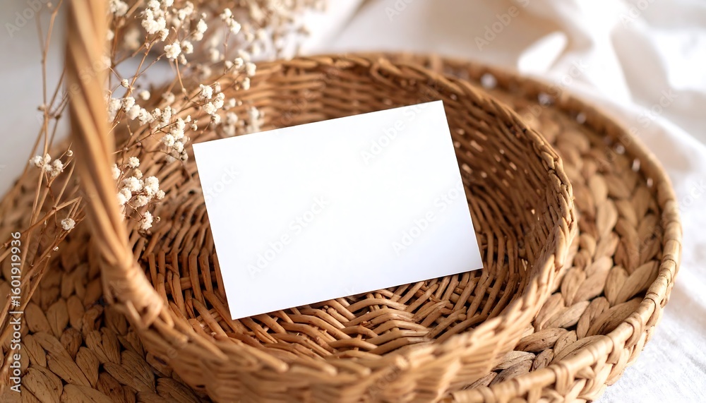 Fototapeta premium Blank card in woven baskets