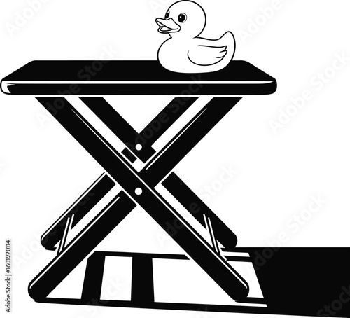 Black silhouette folding table with duck kids