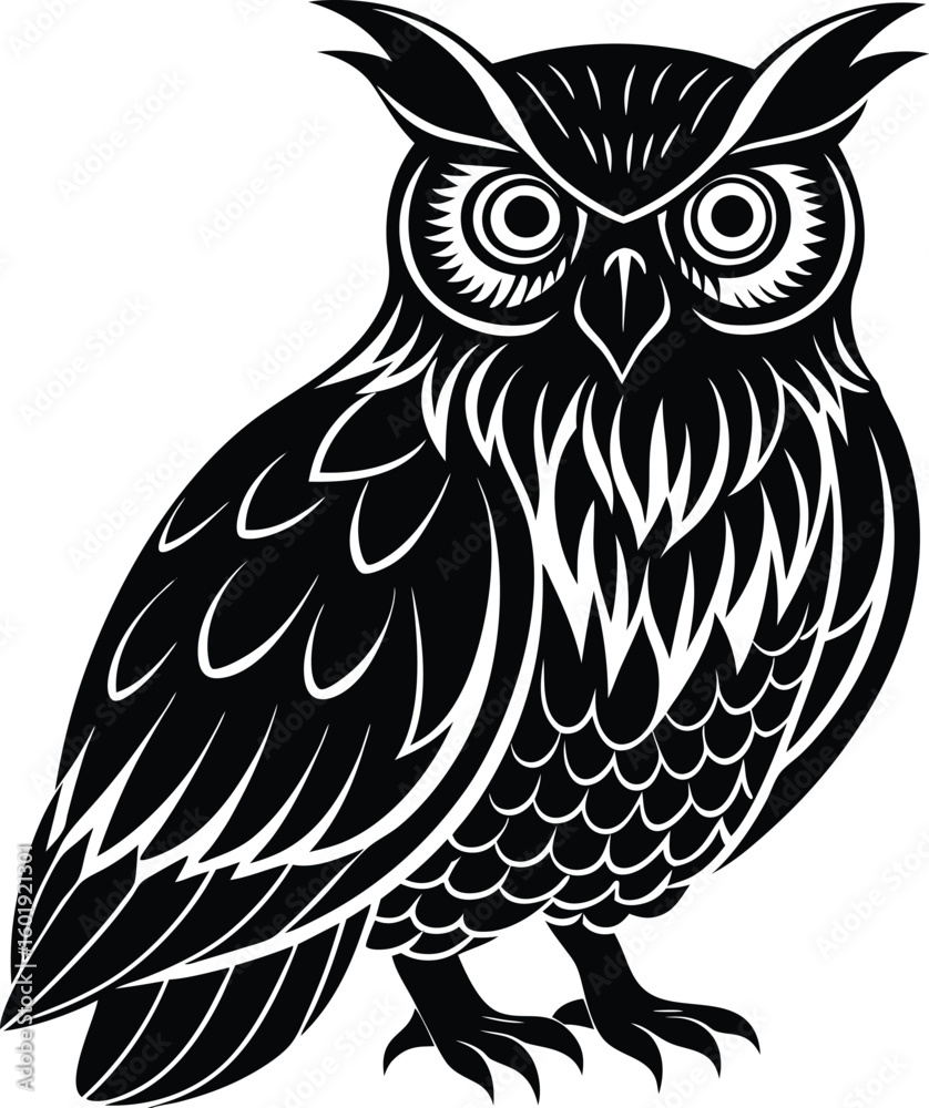 Fototapeta premium Long Eared Owl Bird Silhouette Icon.