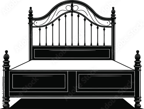 Ornate black metal bed frame black silhouette headboard