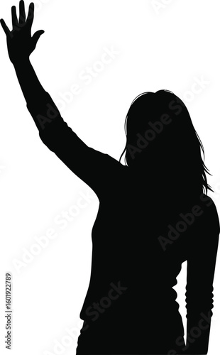 Vector art of silhouette of a woman waving her hand isolated on transparent background