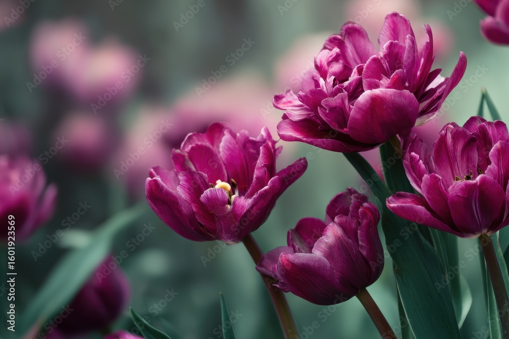 Fototapeta premium Lovely magenta tulips are flowering