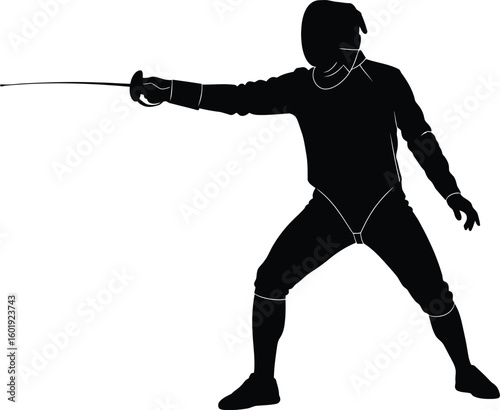 Vector art of a fencer silhouette lunging with a foil isolated on transparent background