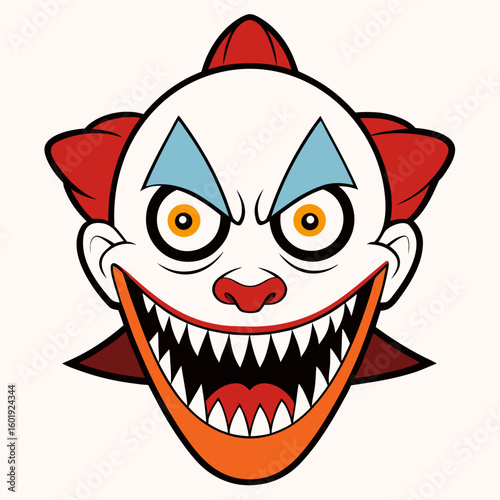 Frightening clown with sharp teeth and unsettling eyes a creepy halloween character illustration
