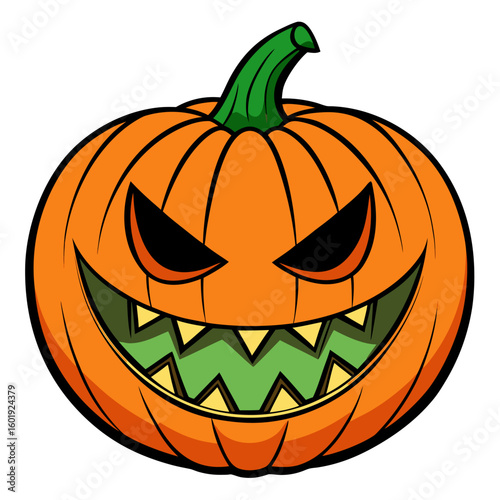 Spooky jack o lantern with sharp teeth and a stem perfect for halloween decorations
