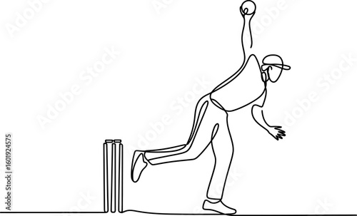 Cricket bowler in action delivering the ball isolated on white background