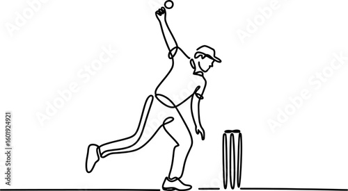 Cricket bowler in action throwing a ball isolated on white background