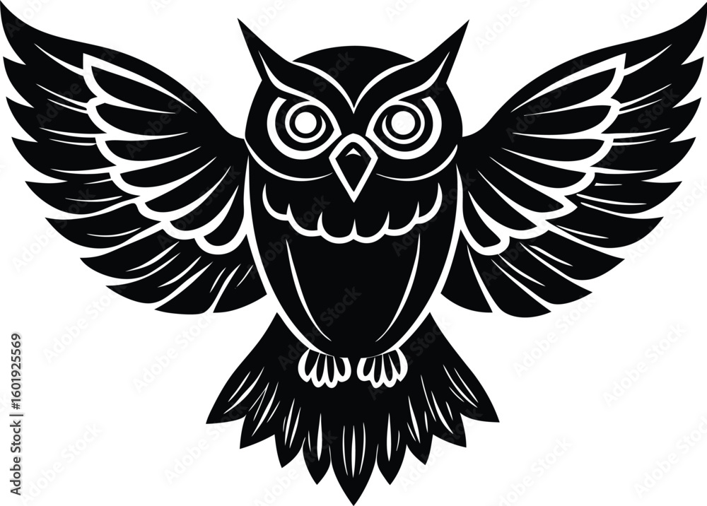 Obraz premium Single Owl Flying Silhouette Graphic.