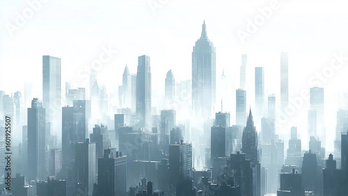 Abstract Cityscape in Soft Blue Mist and Daylight