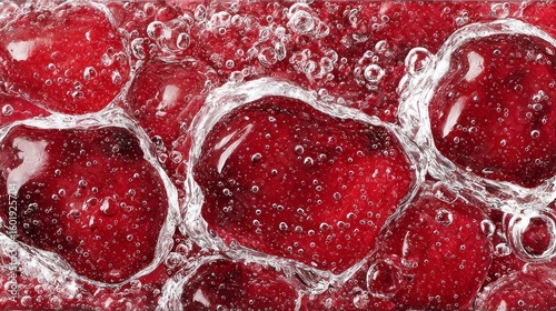 Wallpaper Mural Close up macro view of ripe cherries submerged in clear liquid with tiny bubbles Torontodigital.ca