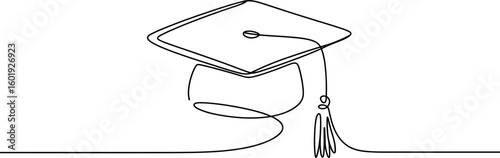 Minimalist graduation cap drawing isolated on white background
