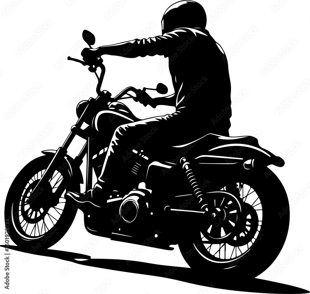 Fototapeta premium silhouette of a man riding a motorcycle, motorcycle, bike, silhouette, vector, biker, illustration, motorbike, motor, sport, vehicle, rider, transport, speed, bicycle, motocross, motorcyclist, scooter