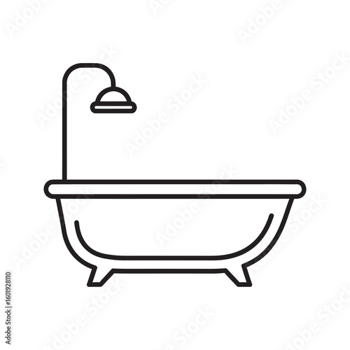 Vintage clawfoot bathtub with shower line icon a retro bathroom fixture for washing hygiene and relaxation in a classic home interior design