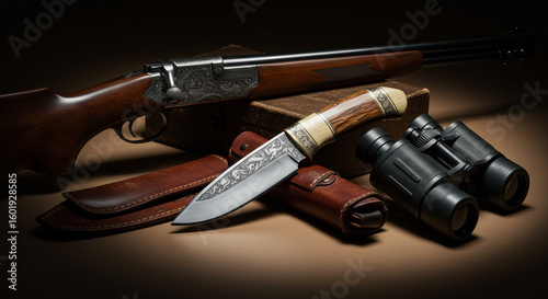 Hunting equipment still life