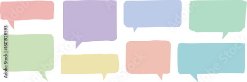 Pastel Speech Bubble Vector Icon Collection. A set of pastel-colored speech bubble vector icons, perfect for web design, presentation slides, or communication-themed graphics.