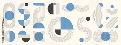 Wallpaper Mural Abstract minimal element mid century vector set. Aesthetic contemporary stripe line art, vintage geometric shape in black and blue color. Atomic age Art design for wall art, decoration, wallpaper. Torontodigital.ca