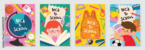 Back to school vector poster. Study Background design with children and education school supplies element. Kids hand drawn flat design for poster , wallpaper, website and cover template.