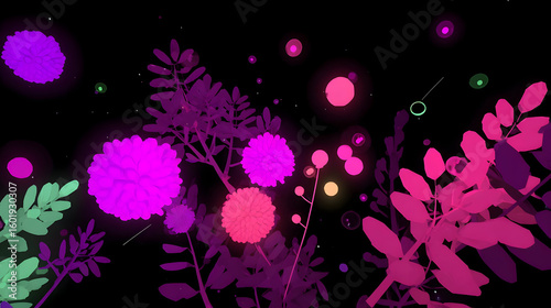 garden floating in space, filled with digital plants and orbs of light