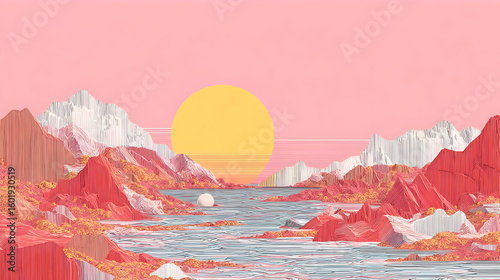 where the sand forms digital wave patterns under a neon sun