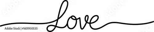 Handwritten word love in elegant cursive script isolated on white background