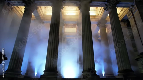 Ancient Columns Enveloped in Mystic Fog: A Serene Architectural Background Video