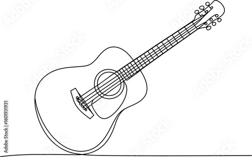 Hand drawn sketch of acoustic guitar isolated on white background