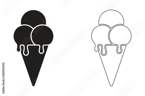 Ice cream cone icon flat and line art style vector illustration