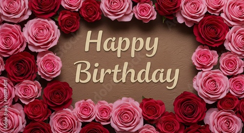 Happy Birthday Typography Surrounded by Roses with Soft Warm Lighting