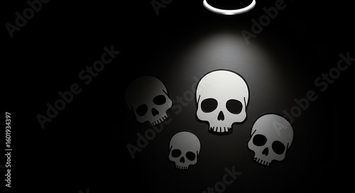 Stylized Skull Cartoon Illustrations with Dramatic Overhead Lighting