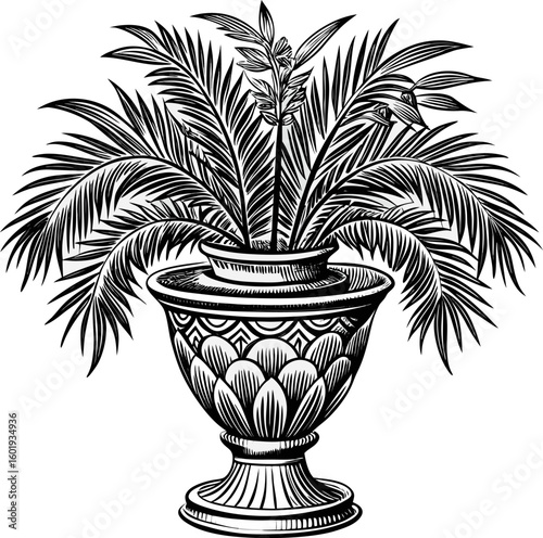 palm tree in black vase