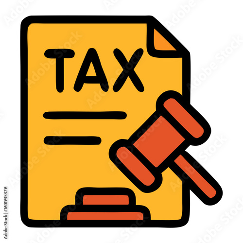 Minimalist Glyph Tax Form Document with Gavel Icon Sign