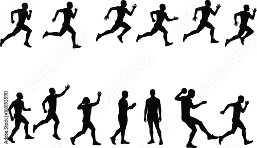 Wallpaper Mural Silhouette vector of athletic man running, jumping, walking, throwing, in motion, sports figure, cad drawing, flat design illustration Torontodigital.ca