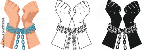 Hands in chains vector illustration for freedom concept and human rights design element isolated art