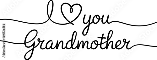 Handwritten i love you grandmother text with heart isolated on white background