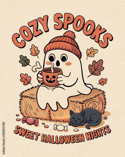Cozy spooks sweet halloween nights themed t shirt design