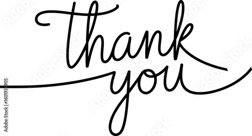 Handwritten thank you message in elegant script isolated on white background