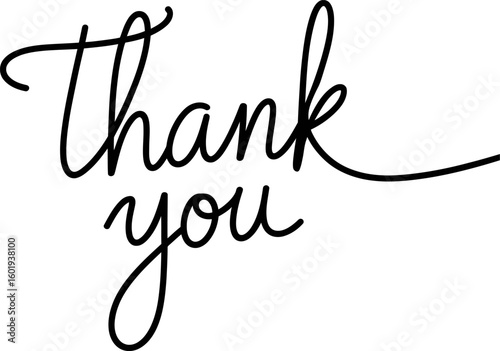 Handwritten thank you message in elegant script isolated on white background