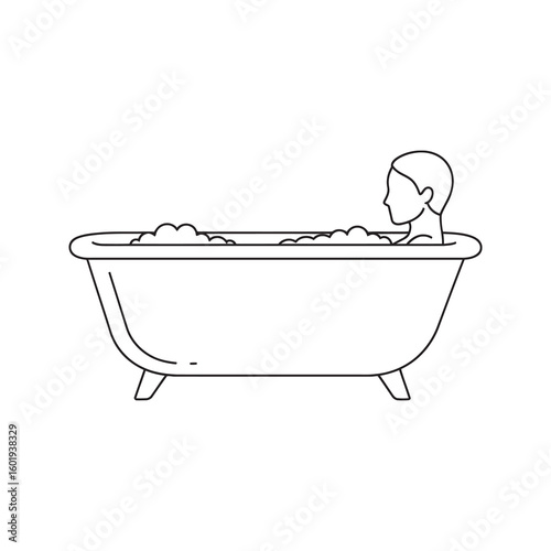 Person relaxing in a clawfoot bathtub line icon for personal hygiene spa and wellness a symbol of self care and leisure time in a bathroom