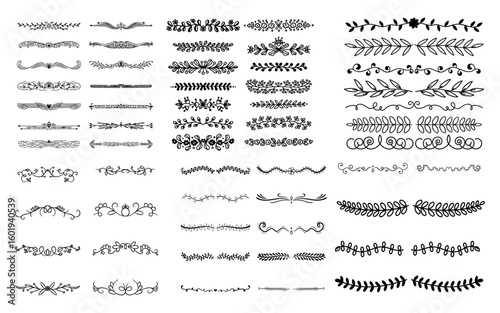 Wallpaper Mural dividers doodle set. Wedding decorative elements. Divider ornament, borders, vintage line separators. Hand drawn vector illustration Torontodigital.ca