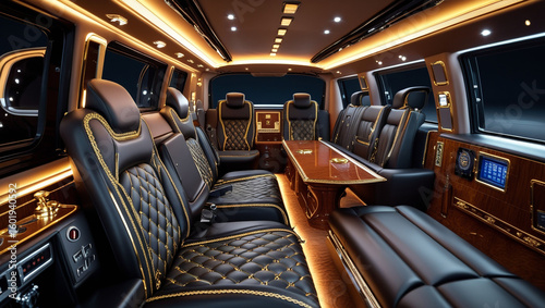 Luxury van interior limousine car design leather seats comfort travel vehicle transportation style modern