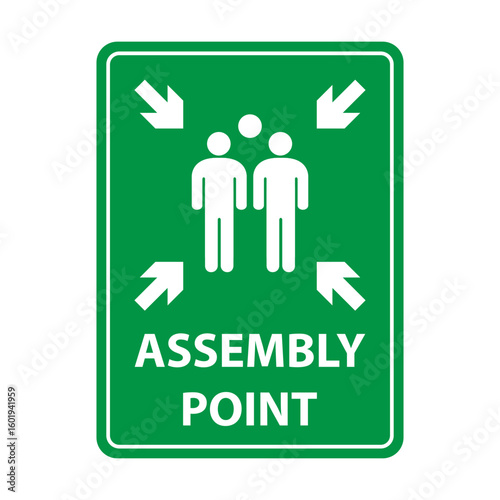 Fire assembly point sign, gathering point signboard, emergency evacuation vector for graphic design, logo, web site, social media, mobile app, ui illustration