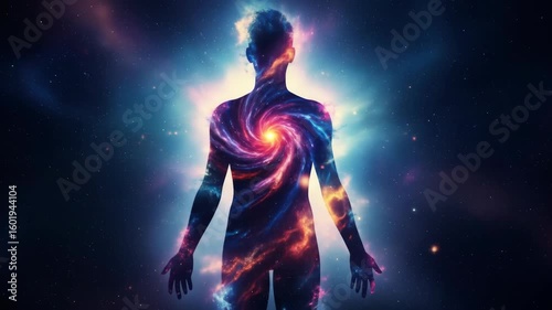 Human Silhouette Filled With Cosmic Galaxy and Nebula Swirls