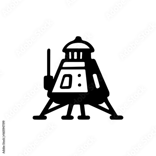 Retro-style vector graphic of a lunar lander capsule with antenna and tripod legs. Great for space exploration or educational illustrations