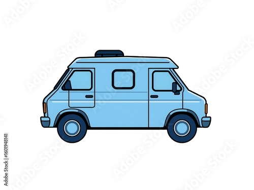 Light blue camper van illustration on white background