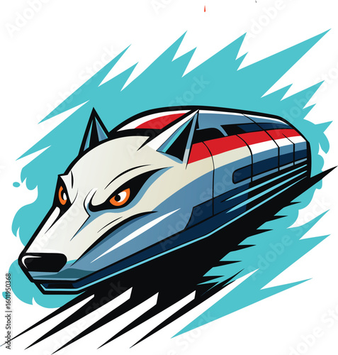 Fierce wolf head merged with futuristic train design speed power