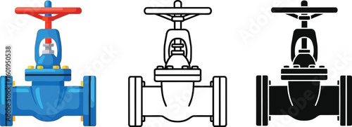 Gate valve illustration set vector design for plumbing industrial use and engineering applications