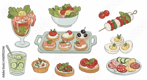 Vector with brush strokes on the theme of funny appetizers