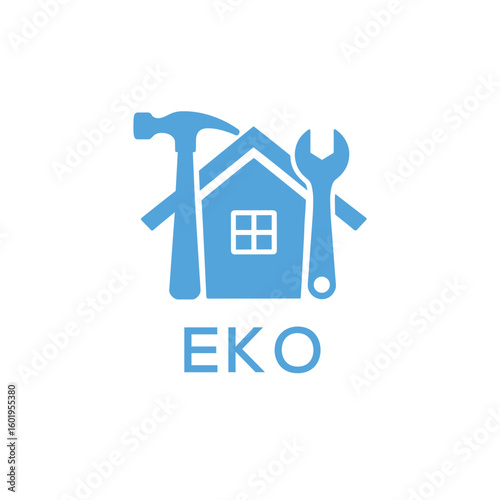 Home Repair Service Logo with Hammer and Wrench Icon –EKO Branding Design. EKO Letter Logo.
